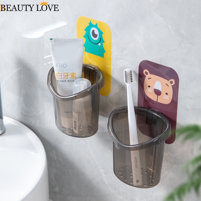[Mới] Giá Đỡ Bàn Chải Đánh Răng / Cốc Đựng Lược Gắn Tường Có Lỗ Thoát Nước / Không Đục Lỗ