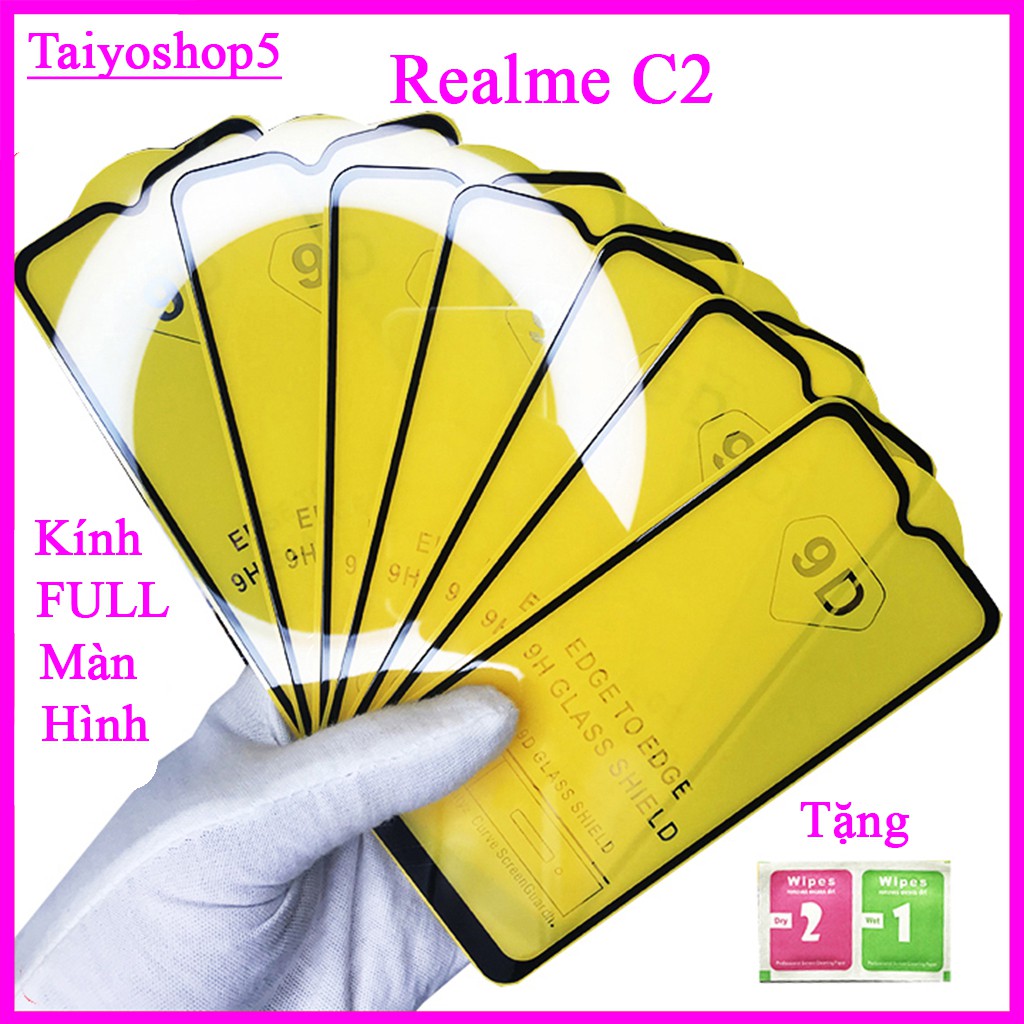 Kính cường lực REALME C2 full màn hình, Ảnh thực shop tự chụp, tặng kèm bộ giấy lau kính taiyoshop5 thumbnail