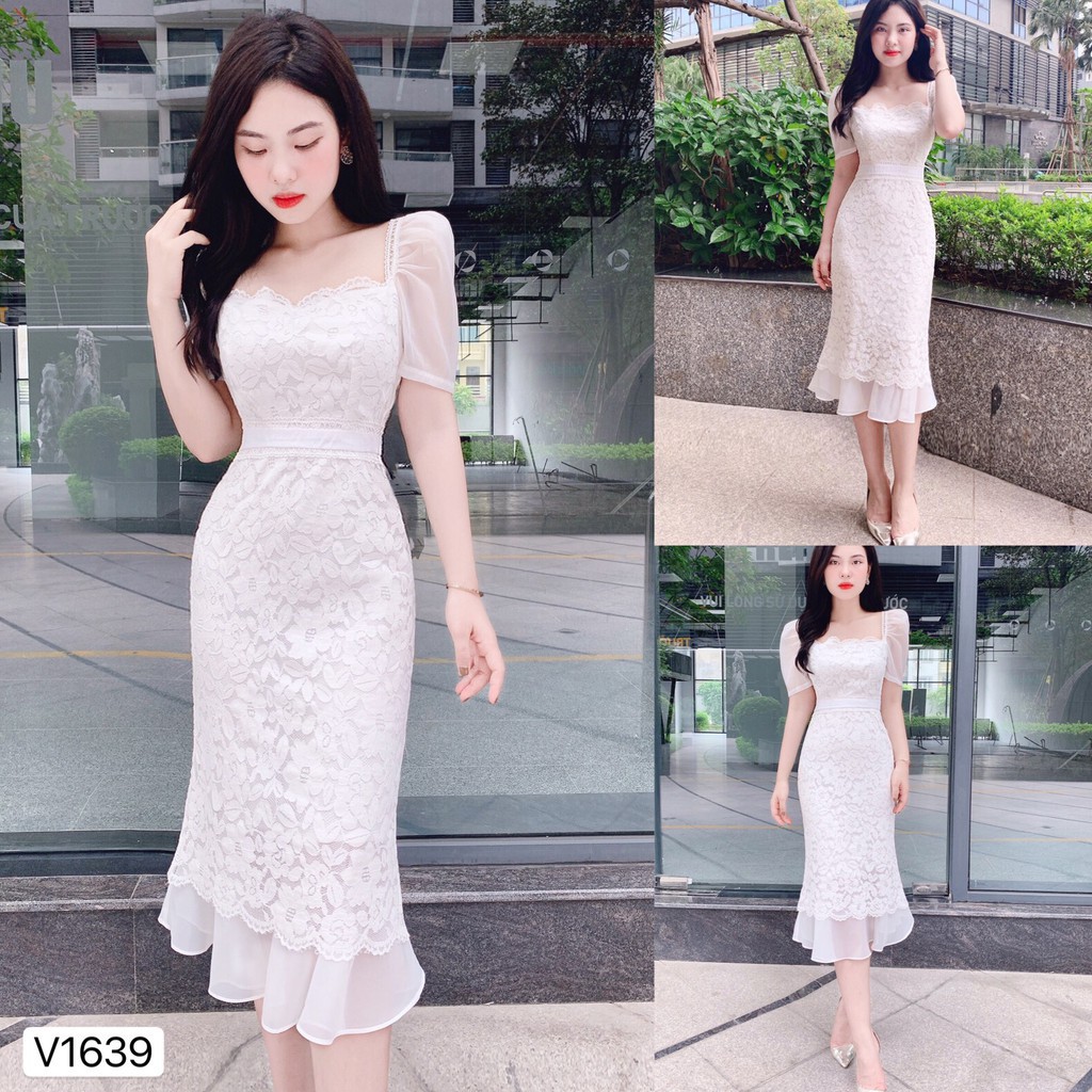 Váy body ren hoa trắng V1639 - DVC Dolce Viva Colection Authentic ( Ảnh mẫu và ảnh trải sàn do shop tự chụp )
