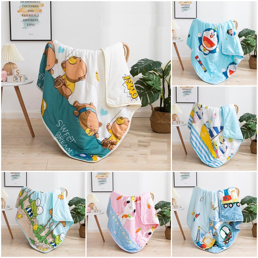 * CHỌN MẪU * Mền hè thu cho bé loại 1m5 - chăn cotton đũi 2 lớp có chần bông thoáng mát mẫu hoạt hình Kitty Doraemon