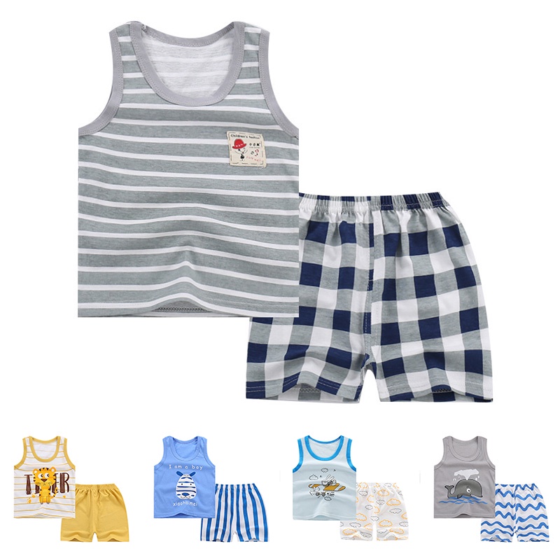 Set Đồ 2 Món Gồm Áo Thun Sát Nách In Họa Tiết Hoạt Hình + Quần Dễ Thương Cho Bé 0-4 Tuổi