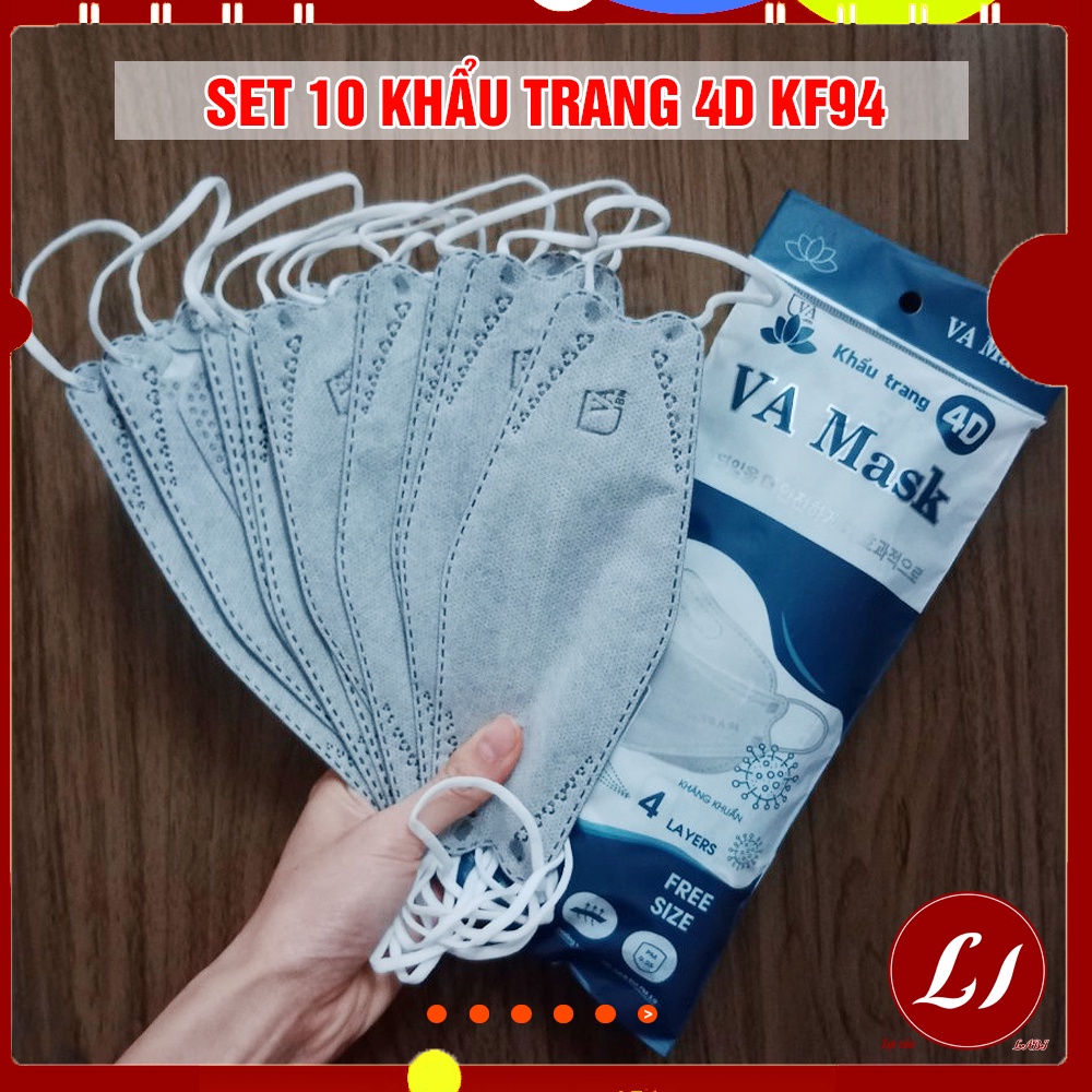 Set 10 Khẩu trang 4D KF94 kháng khuẩn, dày dặn an toàn cho người lớn (1 gói)