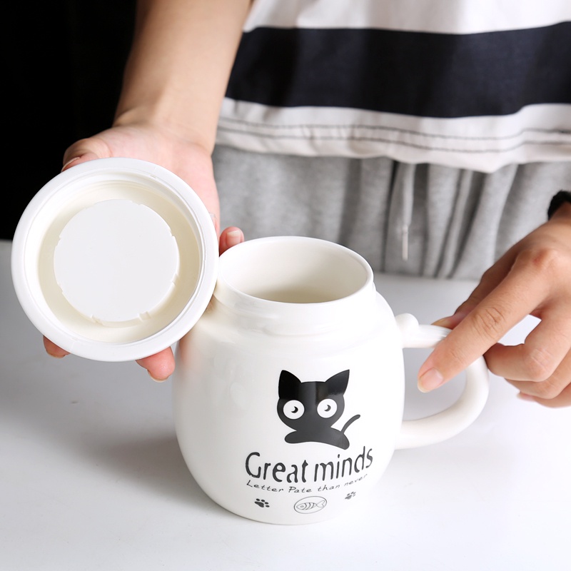 Cốc Uống Nước Có Nắp Hình Mèo Hoạt Hình 450ml
