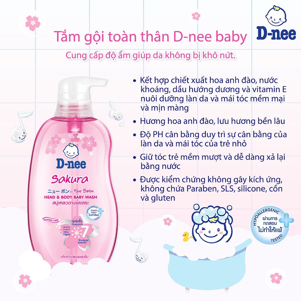 (Chính hãng DNEE-Cty Đại Thịnh) Sữa tắm gội toàn thân em bé Baby D-nee 380ml (BIBISTORE)
