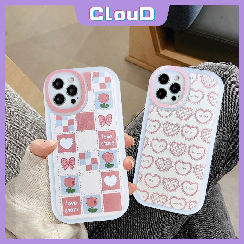 Cute Cartoon Love Heart Phone Case Compatible for iPhone 6 6s 7 8 Plus 11 12 13 Pro Max SE 2020 X XR XS Max Ultra Thin Full Soft TPU Lovely Bow Tie Flower Plaid Girls Pink Cover