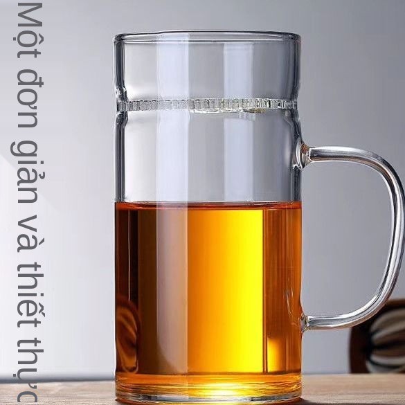 nhiệt -chén hình lưỡi liềm lọc trà tách bong bóng thủy tinh dày tích hợp cốc uống xanh cho nam và nữ hoa