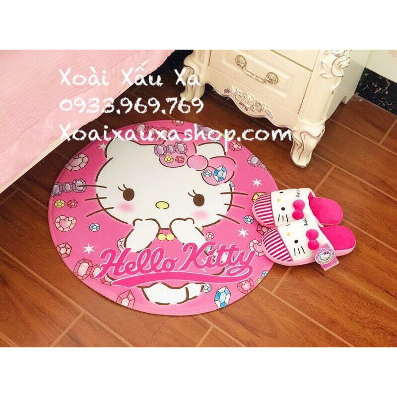 Thảm tròn hình mèo Hello Kitty trang trí decor nhà, phòng ngủ dễ thương 50cm