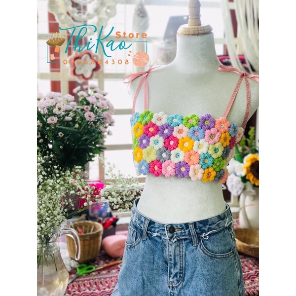 Áo móc len croptop ghép hoa 🌼🌸🍀🌼🌸🍀