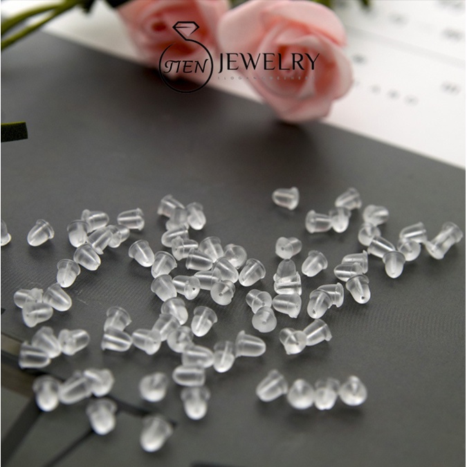 Chốt khuyên tai nhựa unisex trong suốt giữ cho bông tai không rơi, chốt bông tai silicon set 10 cái - Tien Jewelry