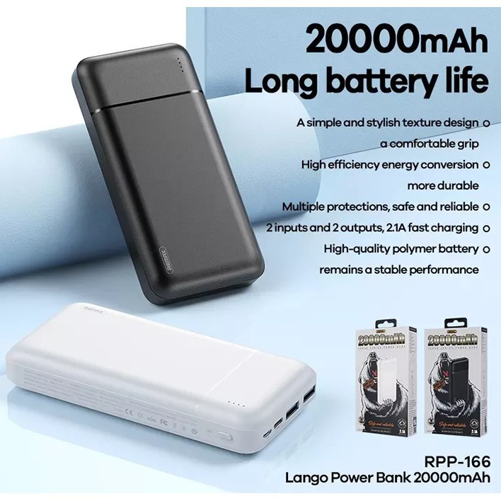 Pin Sạc Dự Phòng Remax RPP-166 20000mAh Lõi Polymer 2 Cổng Sạc Vào, 2 Cổng Sạc Ra - BH 1 Năm - Hưng Long PC