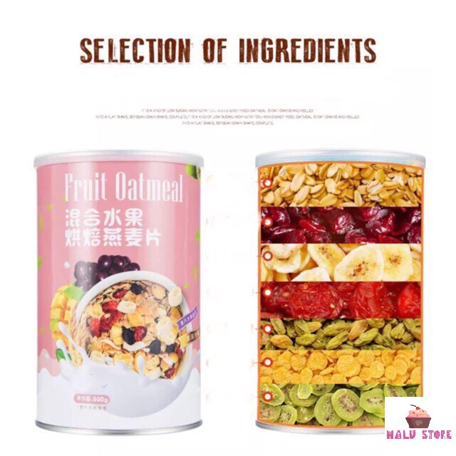 [ĂN KIÊNG] Ngũ cốc mix hoa quả hạt Oatmeal hộp 500g - Miêu Thượng Lan Đình Đài Loan