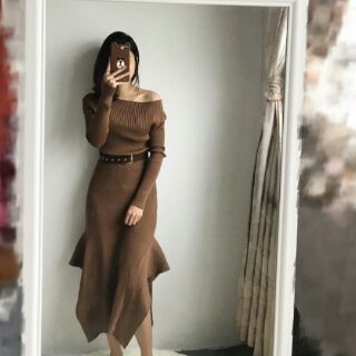 Váy len trễ vai (ảnh thật)