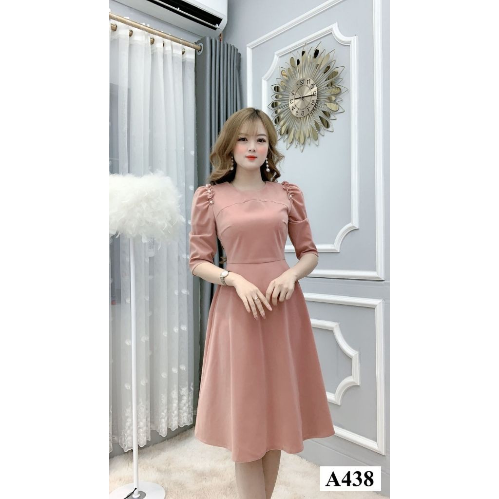 Đầm công sở dáng xòe tay lỡ màu Hồng Cam Đất sang trọng A438