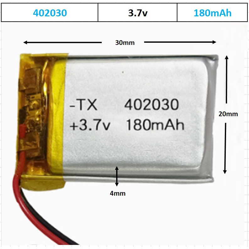 Pin Lithium - Ion 3.7V 402030 180mah