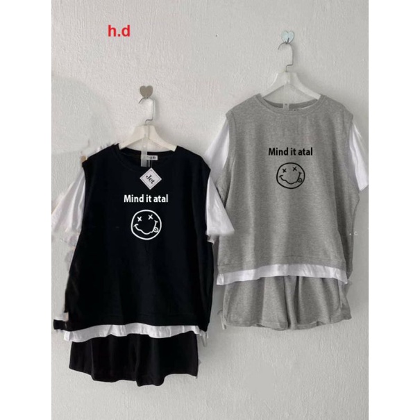 Sét Bộ áo Zaplang phối tay Bóng Chày Mặt cười+quần Short unisex🎀Chất cotton🎀Đồ ngủ ở nhà nữ | BigBuy360 - bigbuy360.vn