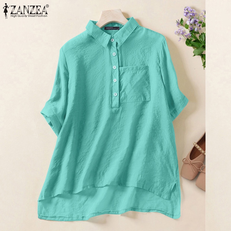 Zanzea Áo Sơ Mi Tay Lửng Có Túi Trước Thời Trang Nữ