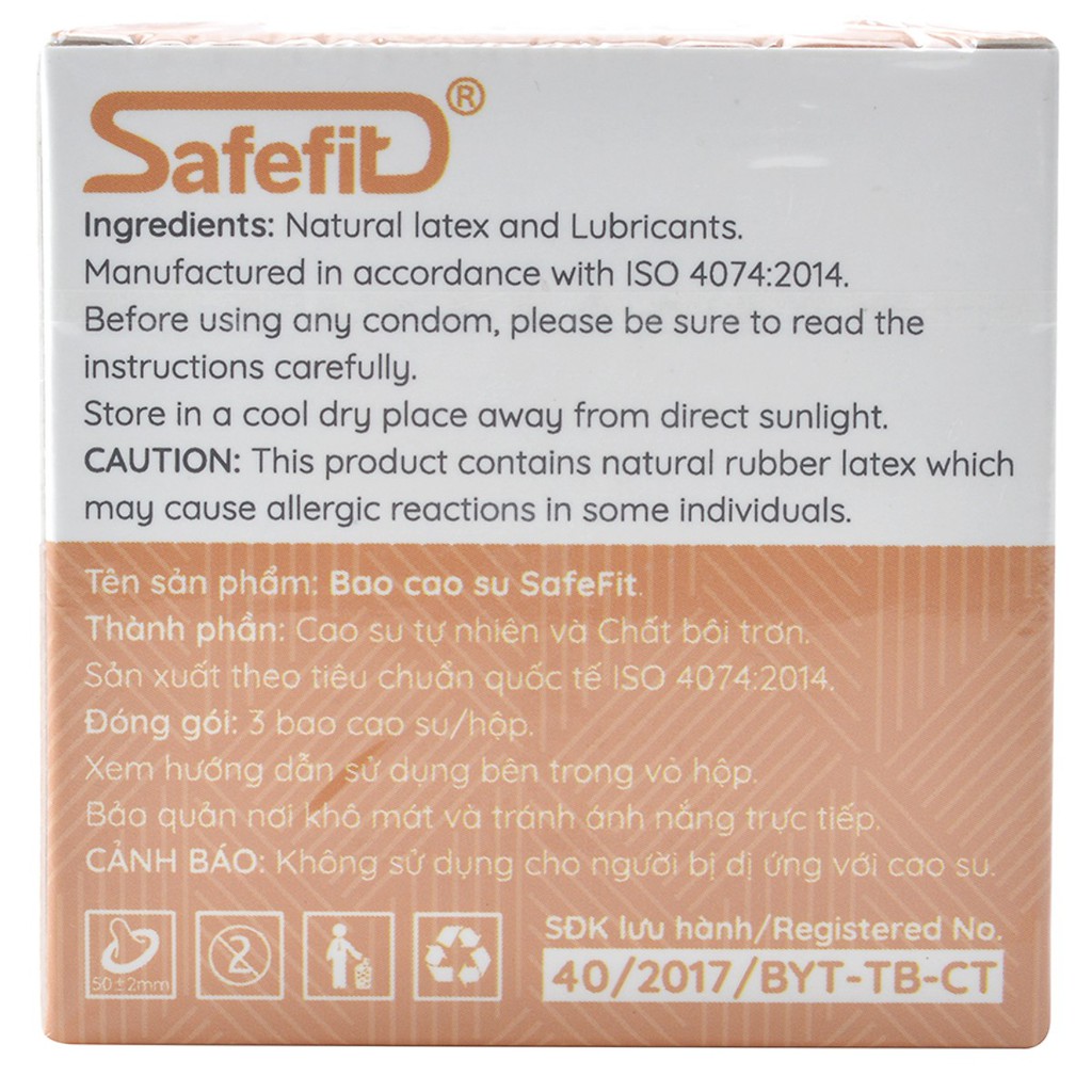 Bao cao su SafeFit Smooth hộp 3 cái hoặc hộp 12 cái