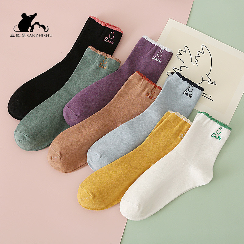 Korean Ins Style 10 Pairs Fashion Random Color High Quality Comfortable Cotton Cute Cartoon Unisex Men Women Socks Mid-Height Short  Ankle Socks