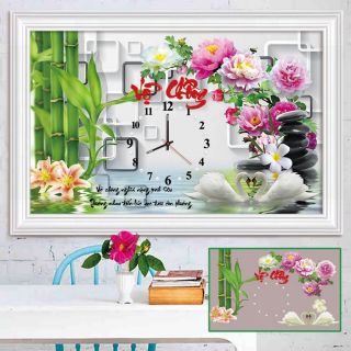 Tranh đính đá cao cấp đồng hồ vợ chồng tuyệt đẹp