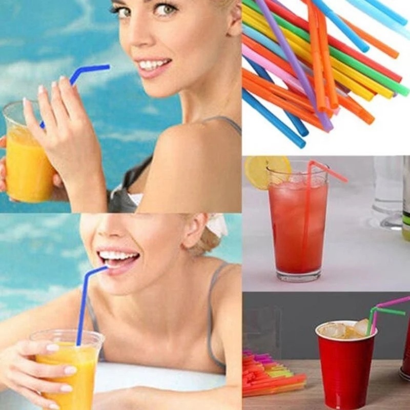 Set 100 Ống Hút Nhựa Màu Huỳnh Quang Dùng Một Lần Có Thể Gấp Gọn Trang Trí Tiệc Cưới / Câu Lạc Bộ