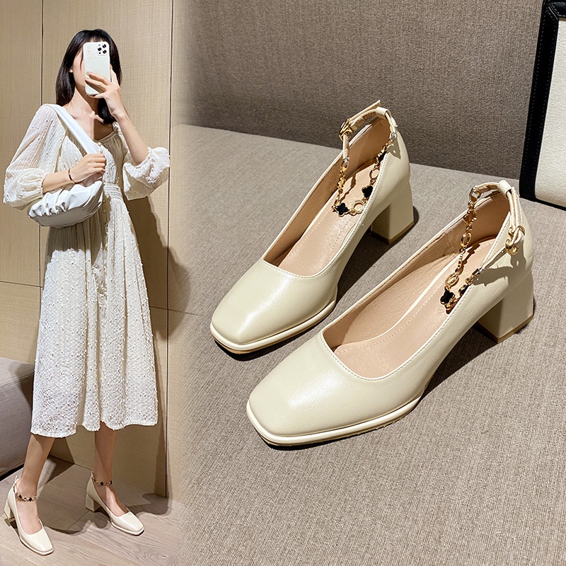 Giày da cao gót 5cm phong cách vintage thời thượng cho nữ