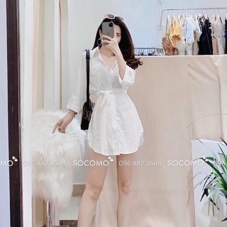 Set áo sơ mi cột nơ eo kèm quần cực dễ thương năng động