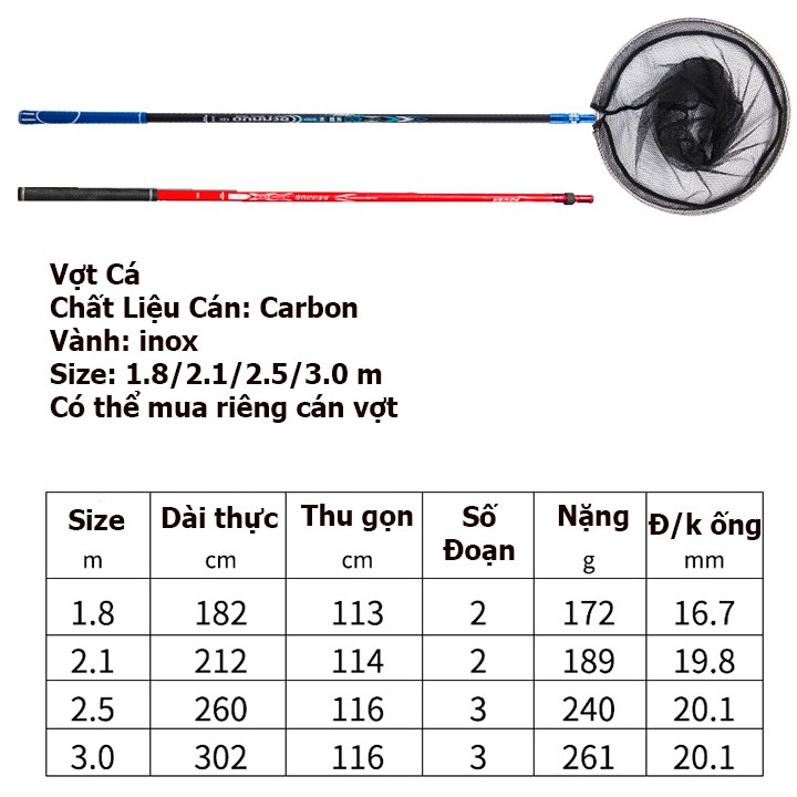 Vợt Cá Carbon có thể thu gọn chuyên dùng câu đài câu đơn cao cấp nhiều màu KK-15