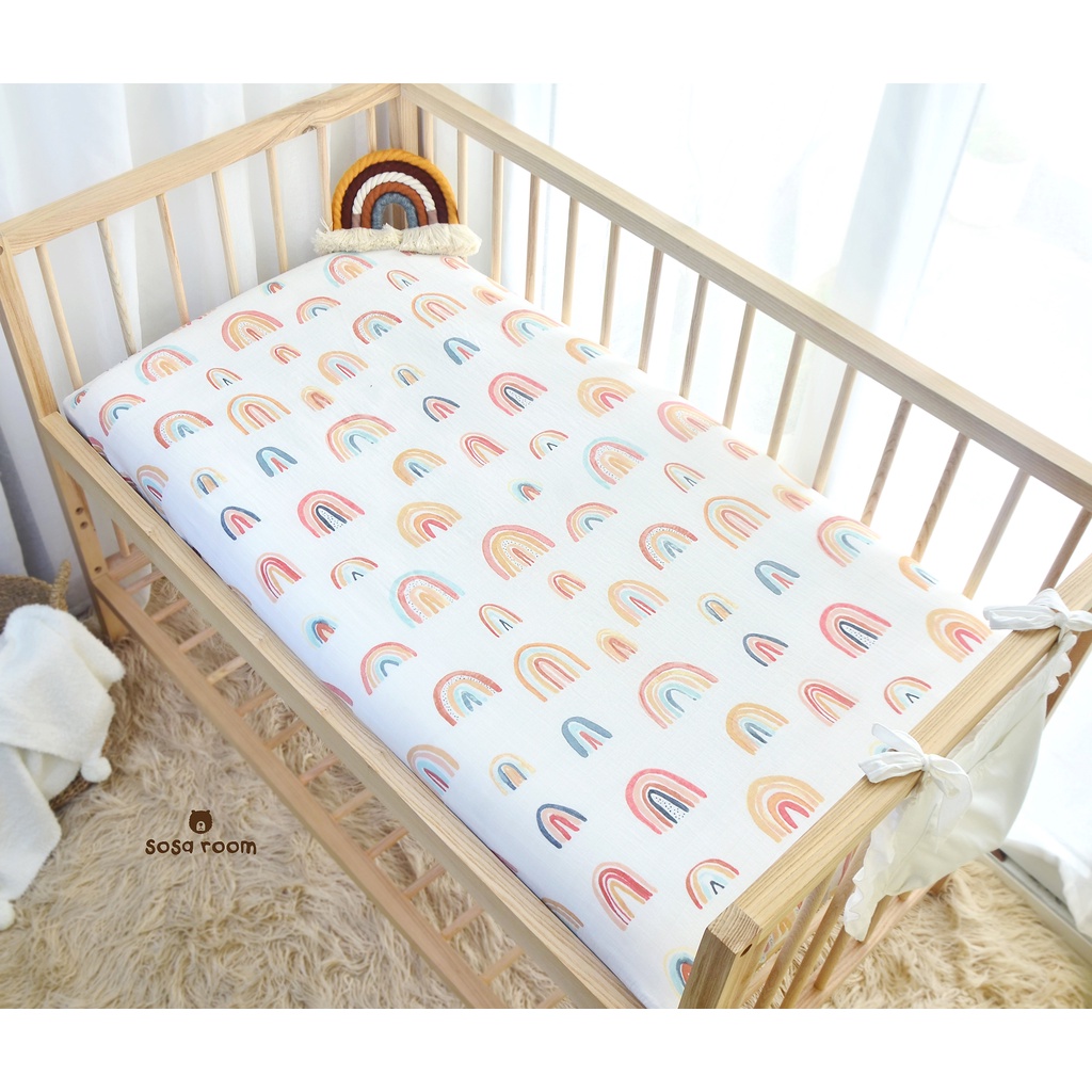 [11 mẫu] Ga drap bọc nệm cũi/giường cho bé, sợi gạc 6 lớp, hoạ tiết dễ thương