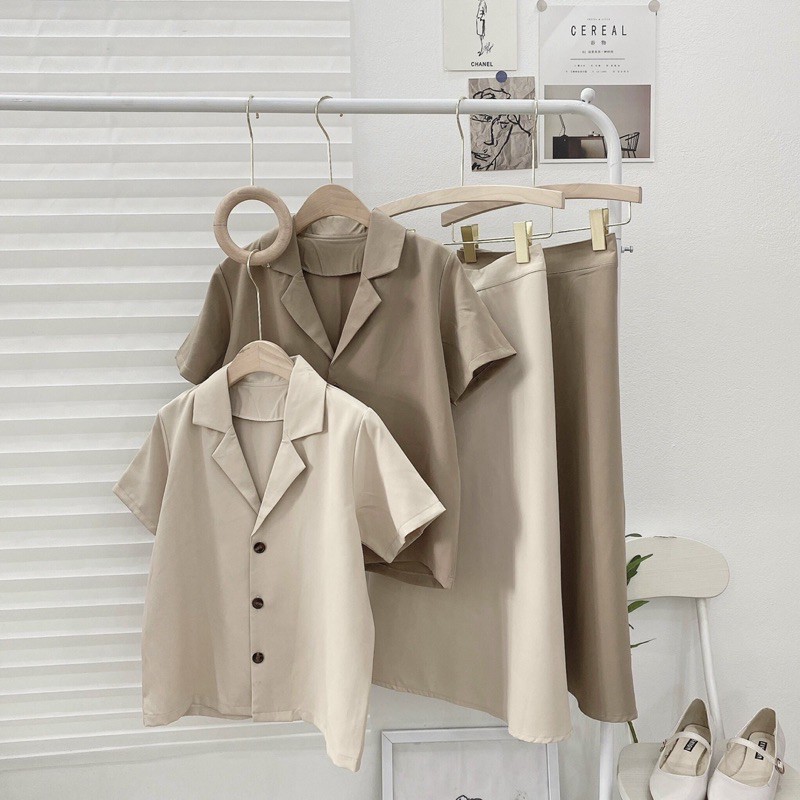 Set váy cổ vest mix chân váy dài dáng xoè - Hàng loại 1 - Phong cách Hàn Quốc