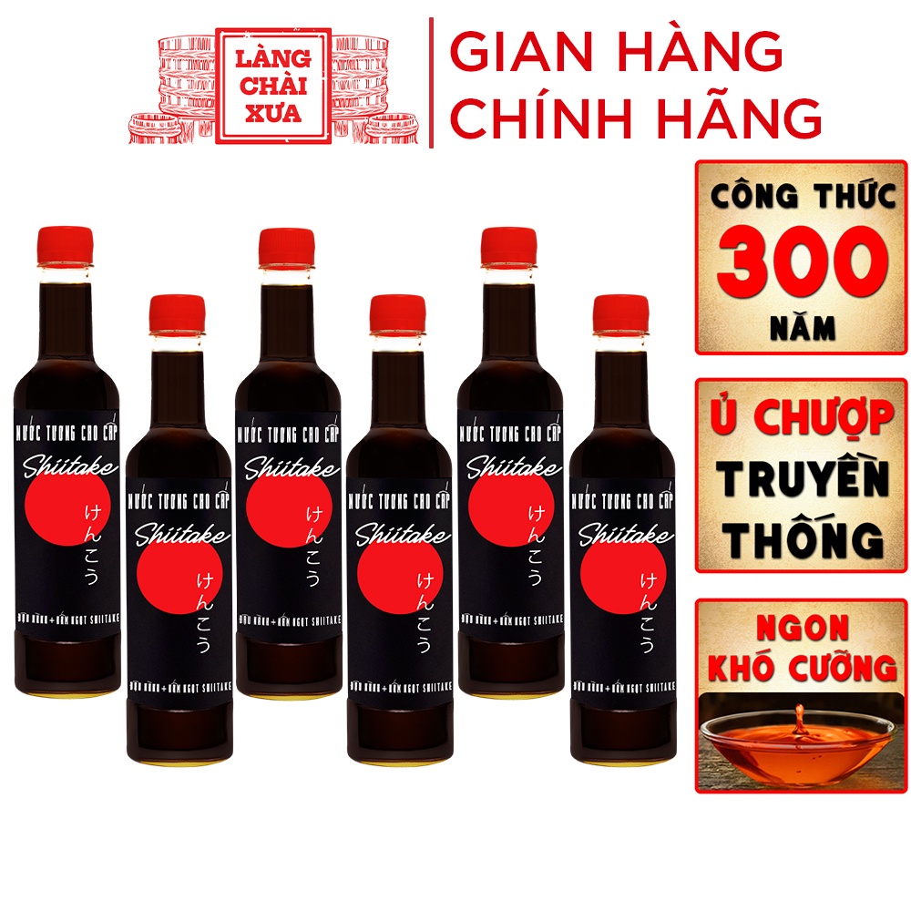 Nước tương cao cấp Shiitake lên men tự nhiên từ đậu nành và nấm ngọt Shiitake, chai nhựa 525ml/chai Làng Chài Xưa