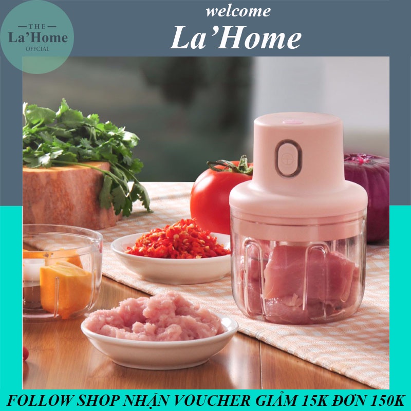 Máy xay mini cầm tay La'Home đa năng, sạc pin xay tỏi ớt, hành, rau củ quả dung tích 250ml