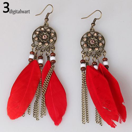 Đôi khuyên tai dáng dài hình dreamcatcher đính lông vũ Bohemian dành cho nữ