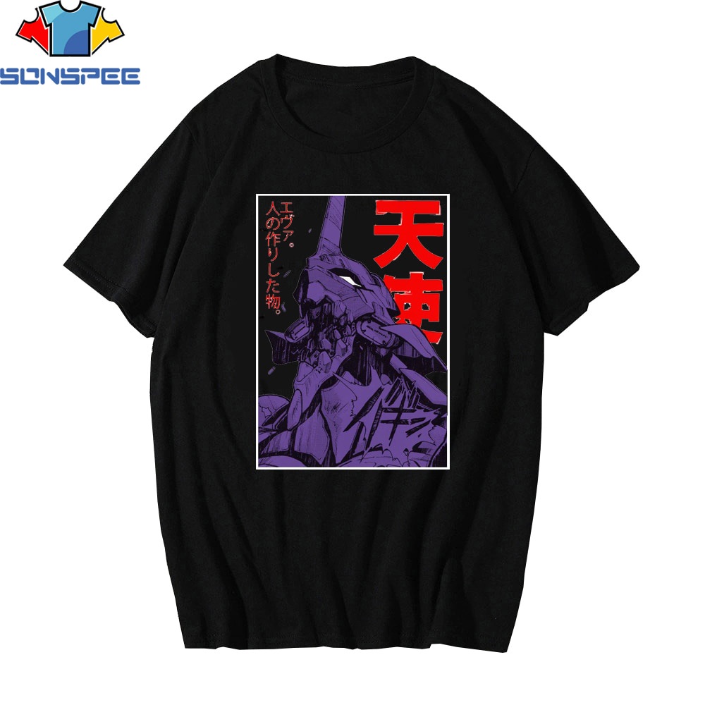Áo Thun Đen Cổ Tròn In Hình Sonspee Evangelion Vui Nhộn Phong Cách Harajuku Thời Trang Mùa Hè Cho Nam Và Nữ
