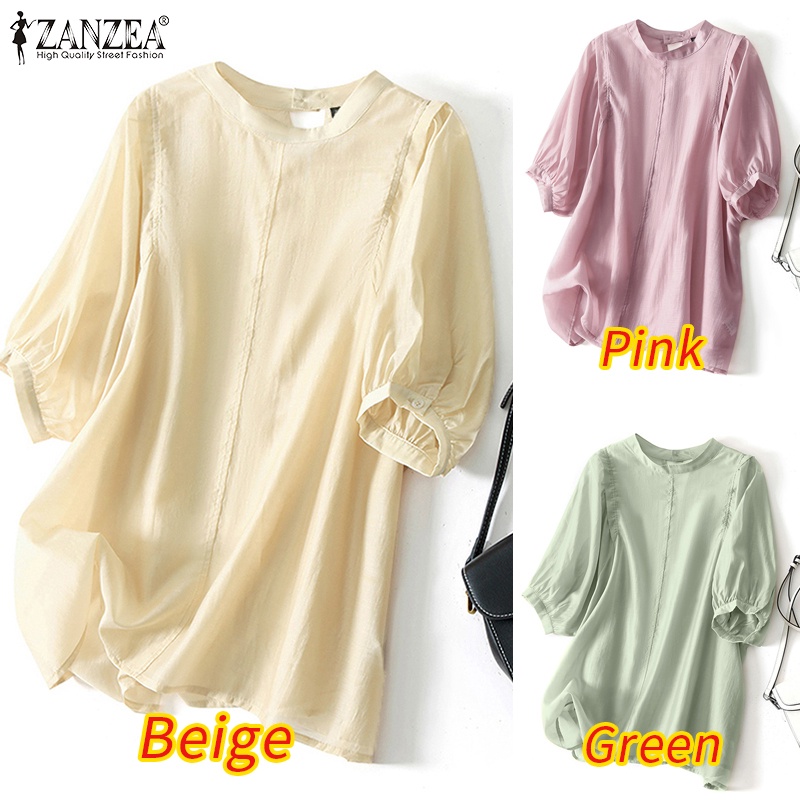 Zanzea Áo Tay Ngắn Cổ Đứng Màu Trơn Xẻ Tà Thời Trang Đường Phố Cho Nữ