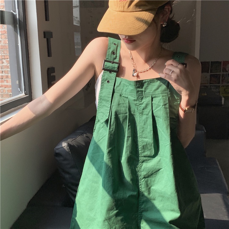 Quần yếm dáng rộng rãi chất cotton kaki màu xanh lá trend 2022 phong cách Hàn quốc HITA22_STORE.