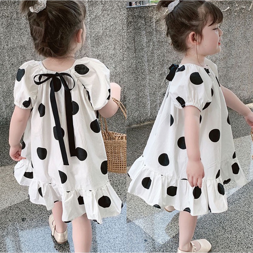 Đầm Tay Phồng Họa Tiết Chấm Bi Thời Trang Mùa Hè Cho Bé Gái 2-9 Tuổi