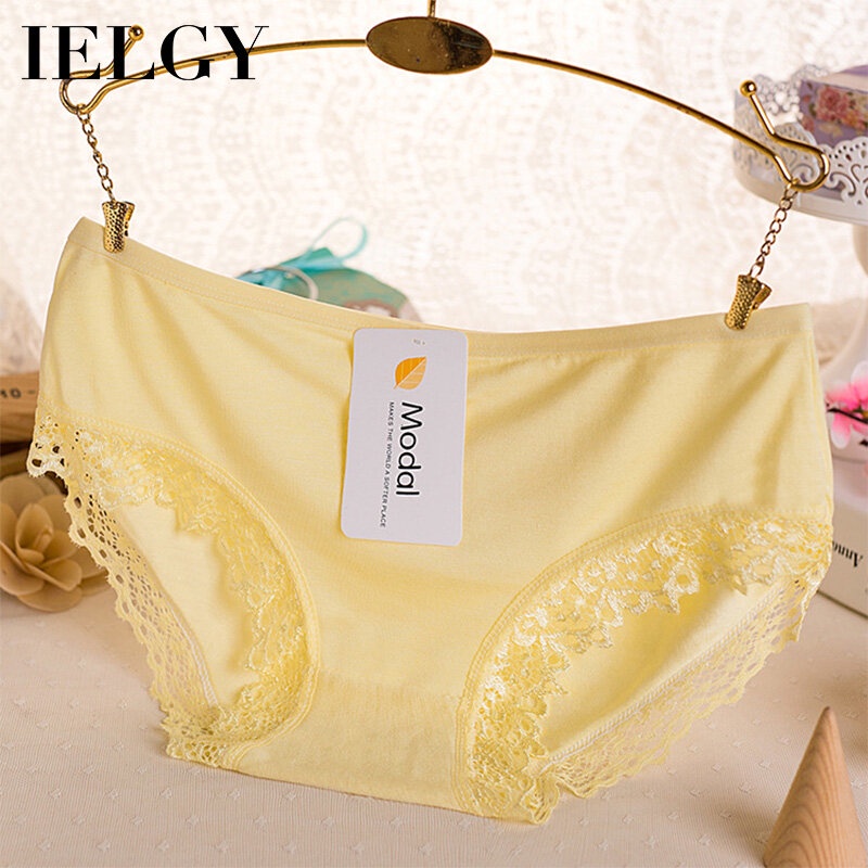 IELGY Quần Lót Tam Giác Lưng Thấp Màu Trơn Phối Ren Quyến Rũ Cho Nữ