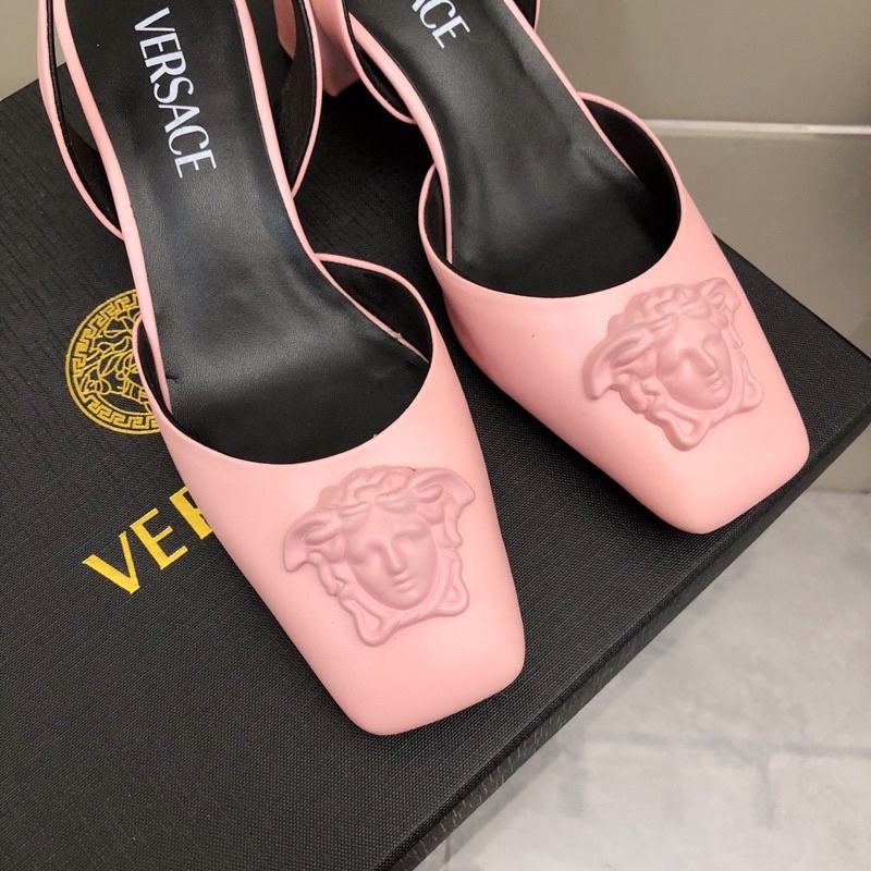Giày cao gót quai hậu mũi vuông thương hiệu Versace cao cấp