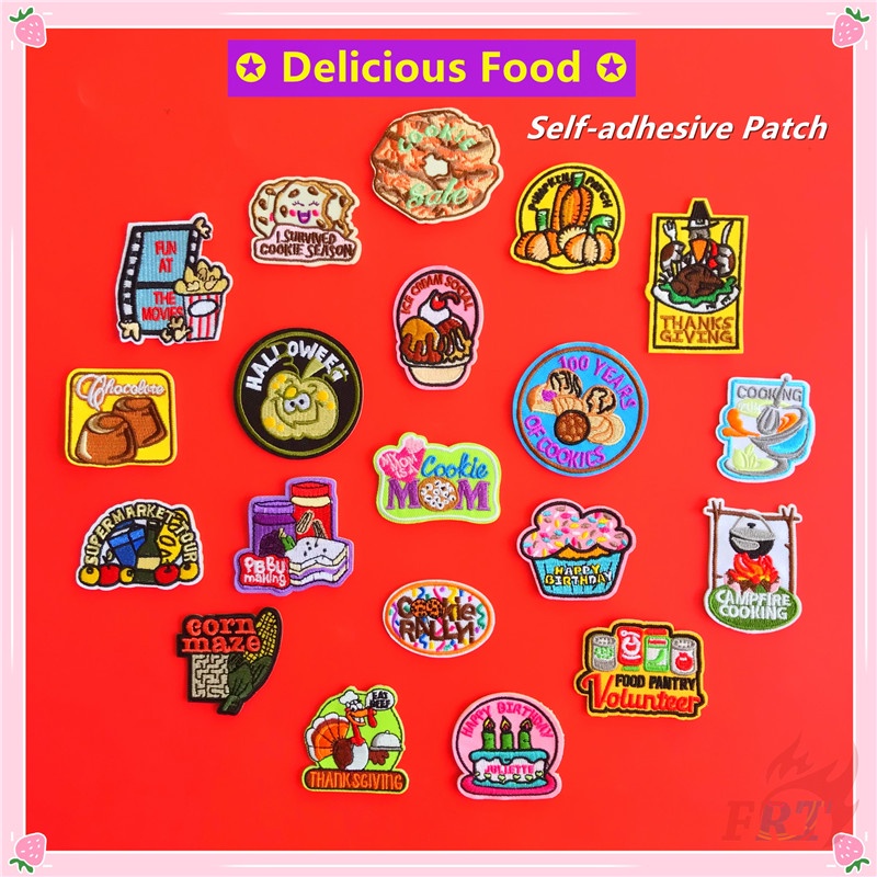 ✿ Miếng Dán Tự Dính Hình Bánh Quy/ Bắp/ Bí Ngô/ Kem/ Sô Cô La/ Bánh Ngọt Độc Đáo ✿ 1 Cái Tự May Thêu Trên Sắt Trên Huy Hiệu Miếng Vá