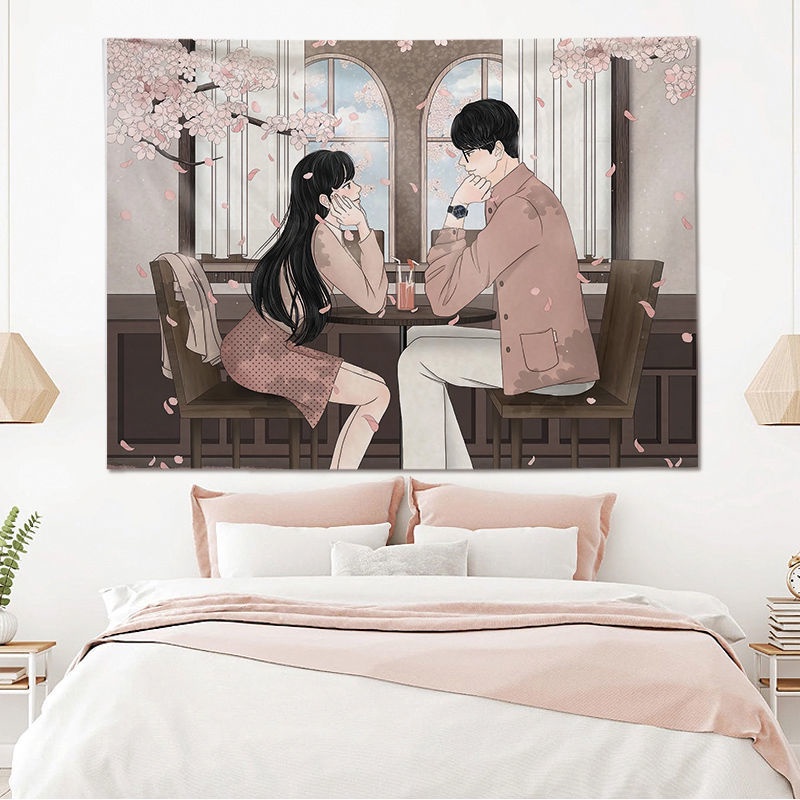 Thảm Treo Tường Trang Trí Phòng Ngủ Hình Cặp Đôi Ngựa Vẽ Tay Nghệ Thuật