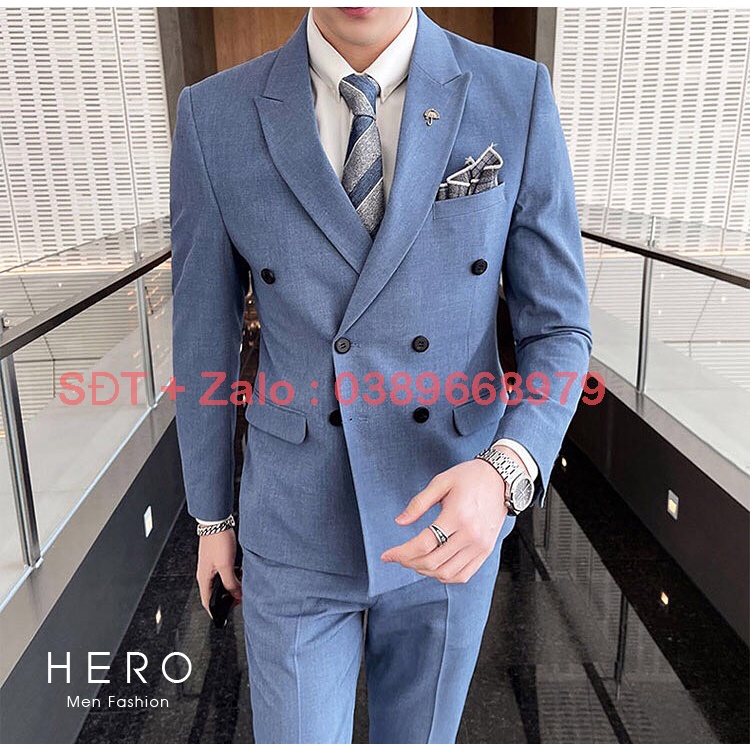 Bộ Vest Nam 6 khuy Màu Xanh Ngọc, Bộ Suit nam thanh niên màu Xanh Ngọc