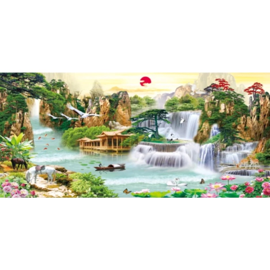 TRANH THÊU PHONG CẢNH LƯU THỦY SINH TÀI LV3307 LV3308 LV3309 - THÊU 3D