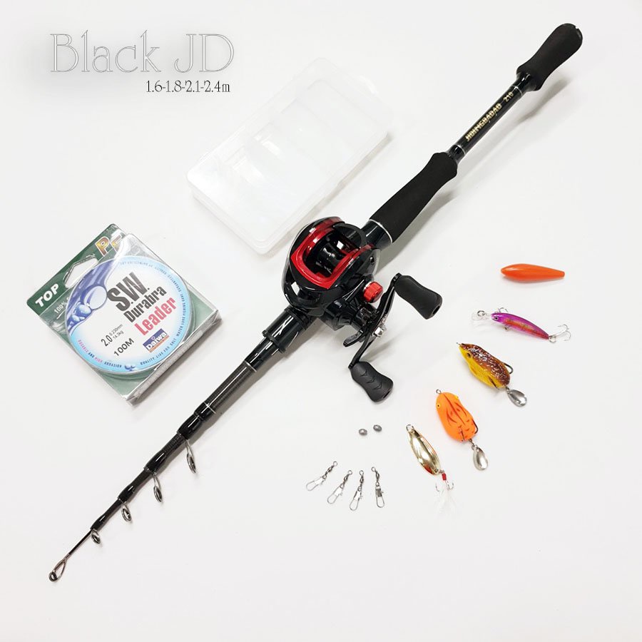 Bộ cần câu lure JD rút gọn 60cm chất liệu carbon kèm dây và hộp mồi lure BCM13