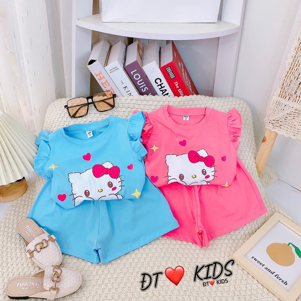 Bộ quần áo cho bé gái thiết kế hình in mèo kitty bé nào cũng mê từ 8kg đến 18kg- Bộ quần áo bé gái 100% chất cotton xịn