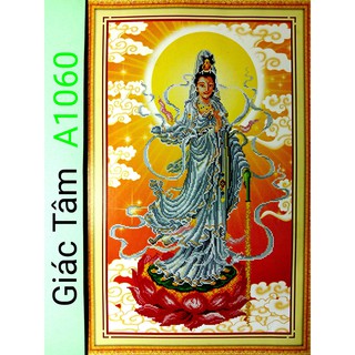 Tranh thêu QUÁN THẾ ÂM BỒ TÁT - 45x70cm - A1060 - PHẬT QUAN ÂM BÔNG HOA SEN BÌNH CAM LỒ - tranh thêu chữ thập chưa thêu