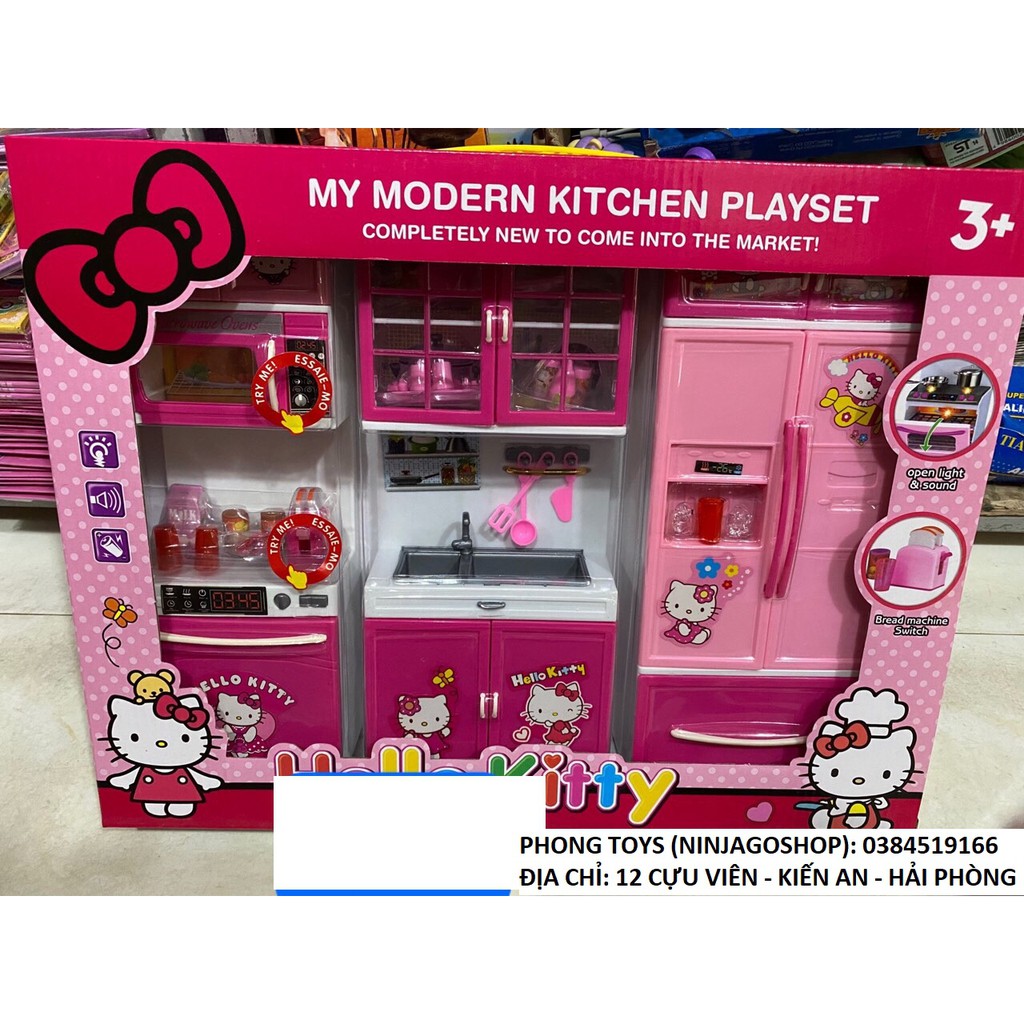 Bộ đồ chơi nấu ăn nhà bếp hello kitty có đèn có nhạc chạy pin cực đẹp