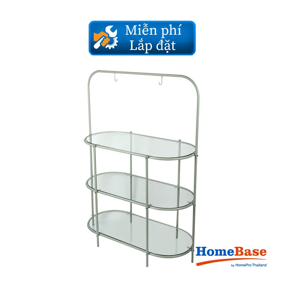 HomeBase FURDINI Bộ kệ bằng thép có kính cường lực W95x130xD45cm màu xanh lá nhạt