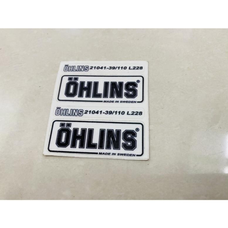 Cặp Tem ohlins in decal trong dán chân phuộc và lò xo sau.
