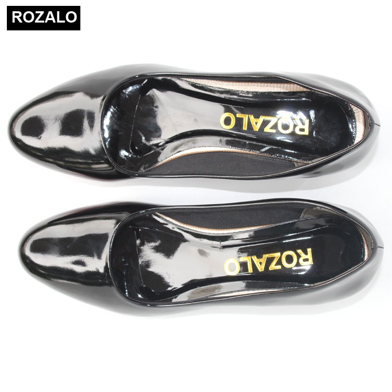 Giày big size ngoại cỡ cao gót trụ vuông 3P da bóng Rozalo R5613F