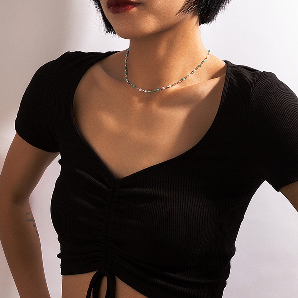 Vòng cổ Chuỗi Hạt Màu Xanh Lá Phong Cách Hàn Quốc Đơn Giản Thời Trang Cho Nữ